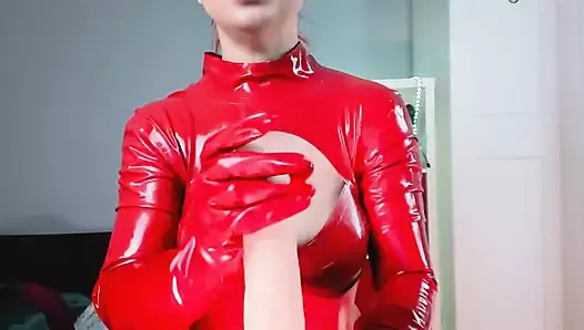 JOI: Red Latex Catsuit Red Latex Gloves