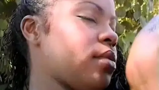 Ebony teen fucked in her ass outdoors