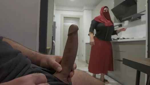 Caught jerking off while watching my Huge ass Hijab Stepmom.