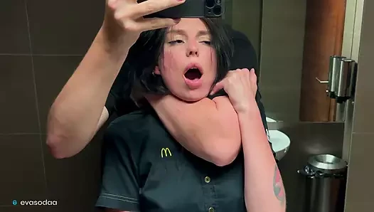 Risky public sex in a restroom. Fucked a McDonald's employee over spilled fanta! - Eva Soda